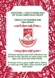 Mentors and Volunteers - End of Year Christmas Night 29th November